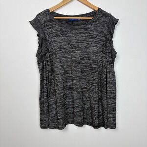 APT 9 Womens Cold Shoulder Ruffle Sleeve Marled Knit Top Size Large Gray Stretch